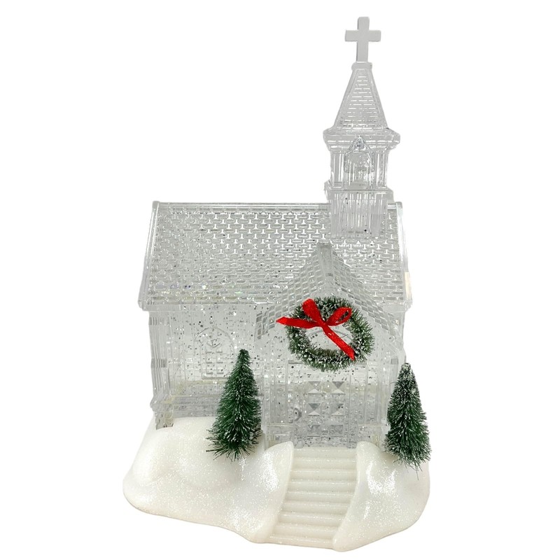 Gerson 2660080 Battery Operated Lighted Holiday Spinning Water Globe Church,