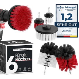 M&A Quality® Drill brush attachment set, set of 6 soft and hard cleaning brushes for almost all surfaces, extra easy cleaning drill brush, cordless screwdriver brush attachment