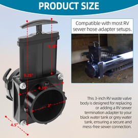 TonGass 3-Inch RV Waste Valve Body with Handle, Durable RV Sewer Valve Replacement for Campers, Trailers, and Motorhomes, Mess-Free Water Valves, Heavy-Duty Camper Sewer Pipe Fitting - Black
