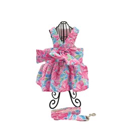 Dog Dress Bow Tie Harness Leash Set Harness Dress for Small Dogs Cute Dog Pet Girl Puppy Summer Clothes for Female Bunny Clothes Yorkie Chihuahua Training Walking (Medium, PawtyTime)