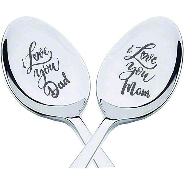 Best parents gifts | I love you mom/dad engraved spoon | Christmas gift for dad | Gift for thanksgiving/birthday/Anniversary from daughter son | Personalized mother's day father's day gift