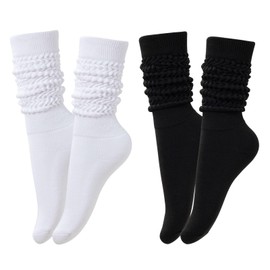 STNFAMILI Slouch Scrunch Socks for Women, Long High Tube Socks Women (2 Pairs - White/Black)
