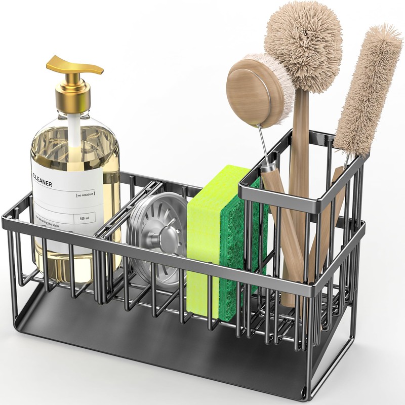 Cisily Kitchen Sink Caddy Organzier with High Brush Holder, Sponge