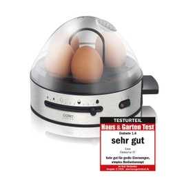 CASO E 7 - Design Eierkocher, elektronischer Eierkocher für bis zu 7 Eier, herausnehmbarer Eihalter, akustisches Signal, 13 Kochstufen, BPA-Frei, inkl. Messbecher und Eipicker, 14 cm l x 18 cm b x 20.5 cm h