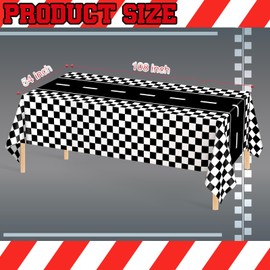 QISOLIY 2 PCS Race Car Tablecloths Racing Car Theme Disposable Table Cloth Black Checkered Flag Racetrack Rectangular Table Covers for Birthday Party Decorations, 54 x 108 Inch