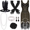 FEPITO 1920s V Neck Sequin Beaded Fringed Dress with 20s