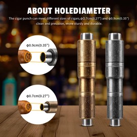 Hancigar Cigar Punch Portable Retro Engraved Double Size Hole Opener Cutter(Silver)