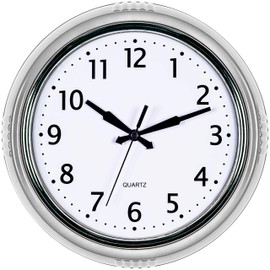 Bernhard Products Retro Wall Clock 9.5 Inch Silver Kitchen 50's Vintage Design Round Silent Non Ticking Quality Quartz Battery Operated for Home/Office/Kitchen/Living Room/School Classroom