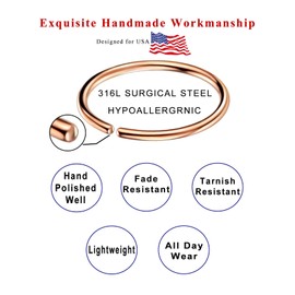 Rose Gold Small Hoop Earrings for Cartilage Nose, Tiny Thin 6mm Rosegold Piercing Hoop Ring 22 Gauge Nose Rings Hoop 22G Tragus Helix Daith Rook Snug Piercing Rings 2 Pieces