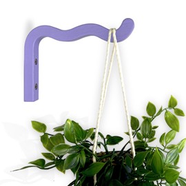 EvenWood Colorful Wavy Wooden Wall Planter for Indoor Plants - Natural Plant Hook for Wall Plant, Wind Chimes, Flower Brackets, Patio Garden Decorations - Bracket Plant Hanger (Purple)