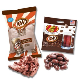 Soda Lover's Gift Bundle - A&W Root Beer or Dr. Pepper Cotton Candy (3.1 oz) Plus Root Beer or Dr. Pepper Jelly Belly Jelly Beans (3.5 oz) by Lyza's Sweets & Treats (A&W Root Beer)