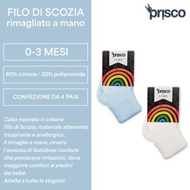 Prisco Calzini Neonato 0-3 Mesi in Cotone Filo di Scozia, Calze Neonatali Maschio o Femmina, Regalo Nascita Bimbo Bimba, 4 Paia (MASCHIO)