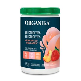 Organika Organika Canadian-Made Electrolytes + Enhanced Collagen - Strawberry Peach Flavour - Sugar-Free Hydration | 5g Protein + 100% of Daily Vitamin C - 360g, 30 Servings