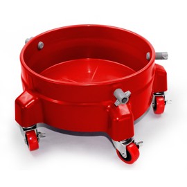 Car Wash Bucket Dolly | Caddy | with Wheels | Rollers | Soap Holder | Pail | Stand | (Red)