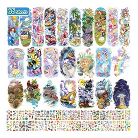 Leesgel Temporary Tattoos for Kids Party Bag Fillers, 66 Sheets Mixed Size Fake Tattoo Sleeves, Full Arm Half Arm Face Hand Tattoo Stickers for Boys Girls Gifts Birthday Decorations Favours Supplies