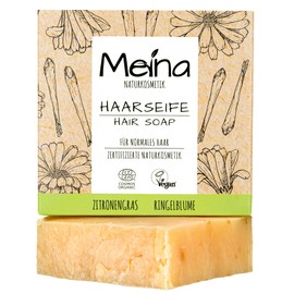 Meina Natural Cosmetics Organic Shampoo Bar with Lemon grass and Marigold (1 x 80 g), Palm Oil-free, Solid Vegan Shampoo, Shampoo Soap for Men and Women