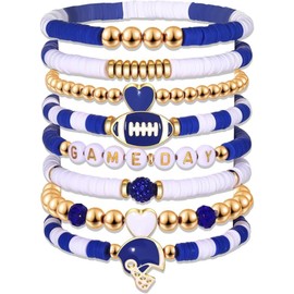 QIAOLEHUI 8 pcs Game Day Bracelets Stack Football Bracelet for Women Men Stackable Football Charm Bracelet Game Day Accessories Football Mom Outfit Jewelry, Large, Alloy, no gemstone