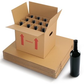 Tatuo 10 Pack Wine Bottle Moving Box Corrugated 12 Bottle Wine Shipping Box 14 x 12 x 13 Inch Kitchen Moving Storage Carrier with Reinforced Cardboard and Handles for Glassware Dishes Travel
