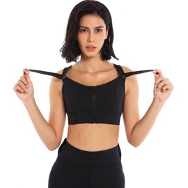 FEOYA Sports Bra for Women, Criss-Cross Back Padded Strappy Sports Bras Medium Support Yoga Bra with Removable Cups Black, XXL