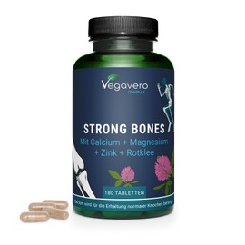 Strong Bones | 800 mg Calcium High Dose + 400 mg Magnesium per Day | Laboratory Tested & Vegan | 180 Tablets | No Additives | German Production by Vegavero®