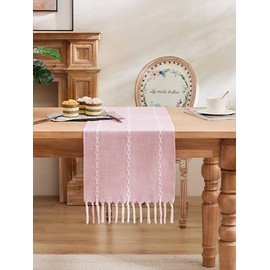 YZJZEDS - Camino de mesa trenzado de granja, color rosa trenzado, 13 x 72 pulgadas, camino de mesa de lino de algodón de 72 pulgadas de largo, bordado a rayas rosas, decoración rústica para el hogar