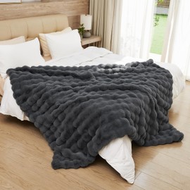 PLUUSHUU Faux Rabbit Fur Bubble Blanket, Fluffy Fuzzy Warm Throw Blanket for Couch, Soft Cozy Shaggy Plush Furry Blanket, Luxury Decorative Gifts for Sofa Bedroom Living Room, 60x50inch (Grey)