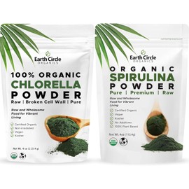 Earth Circle Organics Organic Spirulina & Chlorella Powder Combo - Nutrient-Dense Vegan Superfood for Energy, Digestion & Eye Health - USDA Organic, Gluten-Free, Maximum Potency (4oz Each)