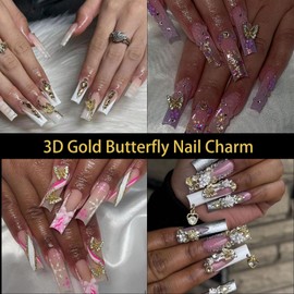 ALGLEA 40 PCS Butterfly Nail Charms, 3D Butterfly Charm for Nail Alloy Butterfly Nail Art Charms with Gems and Rhinestones for Nail Design Cute Nail Art Decorations Supplies（Gold 20，Silver 20）