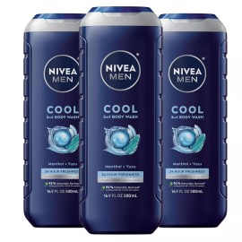 NIVEA 3-Pack NIVEA MEN Cool Body Wash with Icy Menthol, Menthol & Yuzu, 16.9 Fl Oz