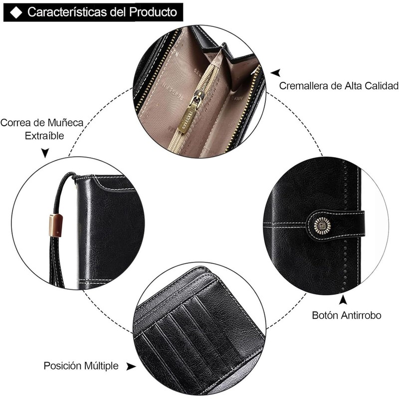 Cartera de Cuero Grande para Mujer Correa para la Muñeca