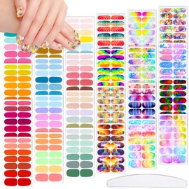 JERCLITY 24 Sheets Aurora Gradient Color Nail Wraps for Short Nails Solid Color Nail Polish Strips with Nail File Self-Adhesive Nail Stickers Full Nail Wraps for Women Kids Nail Art