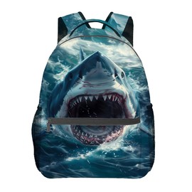 MIEPOS Fierce Shark Attack Backpack,Ocean Fish Polyester Backpacks,Lightweight Double Shoulder Back Pack for Kids Teens,Cool Predator Bookbag,School Bag Gifts,Casual Travel Daypack Book Packs