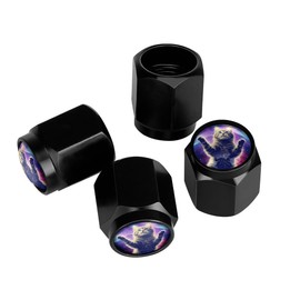 Muishi Lovely Starry Sky Cat Tire Valve Stem Caps, Aluminum Black Stem Tire Valve Caps Universal Stem Covers for Cars, SUVs, Trucks, Bikes, Motorcycles, Bicycles (4 Pack)