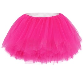 hoyuwak Rose Red Tutu Tulle Skirt for Women 5 Layered Stretchy Puffy Fluffy Adult Dance Skirt for Valentine’s Day 80s 70s Ballerina Party Costume