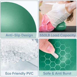 APEXUP Pilates Ball, 9 Inch Small Exercise Ball, Mini Core Ball Yoga Ball for Pilates, Stability, Workout, Core Training, Fitness, Barre, Physical Therapy, Balance (Dark Green)