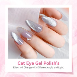 Makartt Universal Silver Cat Eye Gel Polish: Sparkle Glitter Nail Polish Holographic Magnetic Gel with Magnet DIY at Home for Beginner Easy to Use Nail Art Design Manicure 10ml