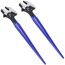 MAHIONG 2 PCS Reversible Jaw Adjustable Construction Spud Wrench Set, 16 Inch with Metric Scale and Hammer Head, Heavy Duty, Black and Blue