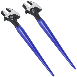 MAHIONG 2 PCS Reversible Jaw Adjustable Construction Spud Wrench Set, 16 Inch with Metric Scale and Hammer Head, Heavy Duty, Black and Blue