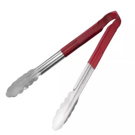 CateringBase Colour Coded Kitchen Serving Tongs 230mm, Red, Stainless Steel