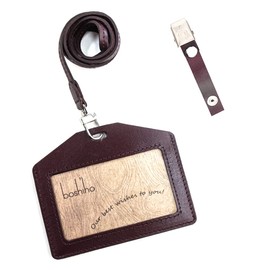 Boshiho ID Card Holder, Genuine Leather, Tochigi Leather, Horizontal Type, Name Holder with Back Pocket, Employee ID, Name Card Case, Commuter Pass/Pass Case, Stylish, Neck Holder, Neck Strap, Reel