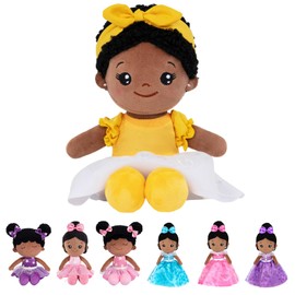 OUOZZZ Soft Baby Dolls for Girls - First African American Baby Dolls Multicultural Plush Rag Doll Sleeping Cuddle Buddy Doll Yellow Bow-tie Black Toy for Kids 12"