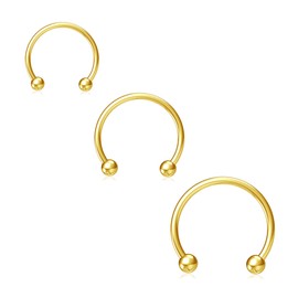 NZDLM 18G Horseshoe Nose Rings 3PCS, Stainless Steel Septum Ring 8mm 10mm 12mm Circular Barbell for Nose Nostril Cartilage, Gold