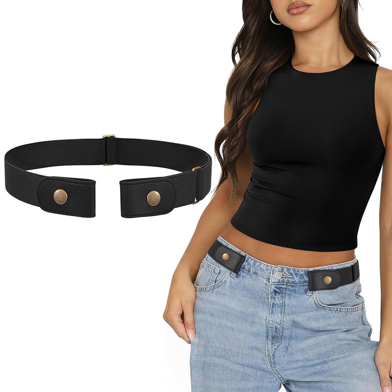 SANSTHS Belt without Buckle Women Men Elastic Stretch Adjustable Invisible