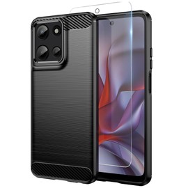 for Moto-G-2025 Case: with Screen Protector Shock-Absorption Flexible TPU Rubber Protective Cover for Moto G Play 2025 Case(Black)