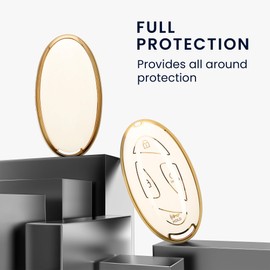 kwmobile Key Cover Compatible with Hyundai 7-Button Ioniq 6 Grandeur GN7 KONA 2023 - Car Key Fob Case Protector - White/Gold