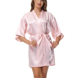 Starblazia Women's Satin Robe Dressing Gown Summer Silk Bridesmaids Robe Oblique V-Neck Short Style Bridal Dressing Gown for Women,XL,Pink