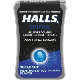 HALLS Minis Mentho Lyptus Sugar Free Cough Drops 24 Count Portable Relief