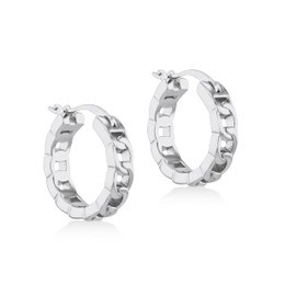 Tuscany Silver Women's Sterling Silver Rhodium Plated 12.5mm Curb Chain Hoop Earrings