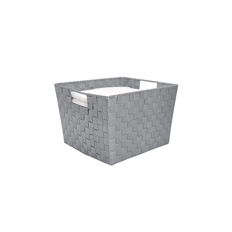Simplify Large Metallicx Striped Woven Storage Bin in Grey/Silver