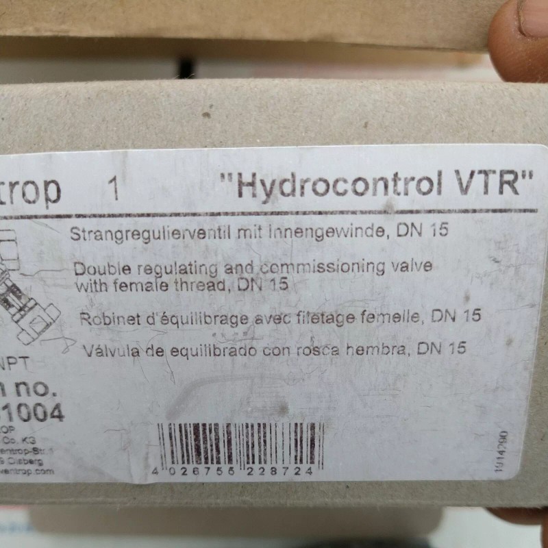 OVENTROP DN15 HYDROCONTROL VTR 1061004, 1/2" FNPT DOUBLE REG VALVE,